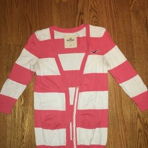 Hollister Red and White Striped Women's Sweater y2k vintage